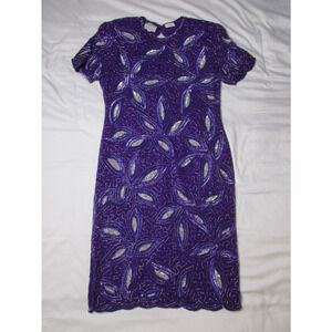 Vintage 80s Stenay Dress 0P 2P 4P 6P 6 Petite Silk Purple Beaded Formal Cocktail